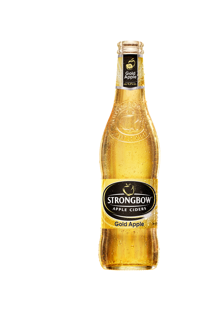 Strongbow Gold Apple Bottle Old Label Hero Product Image 3914X4549px